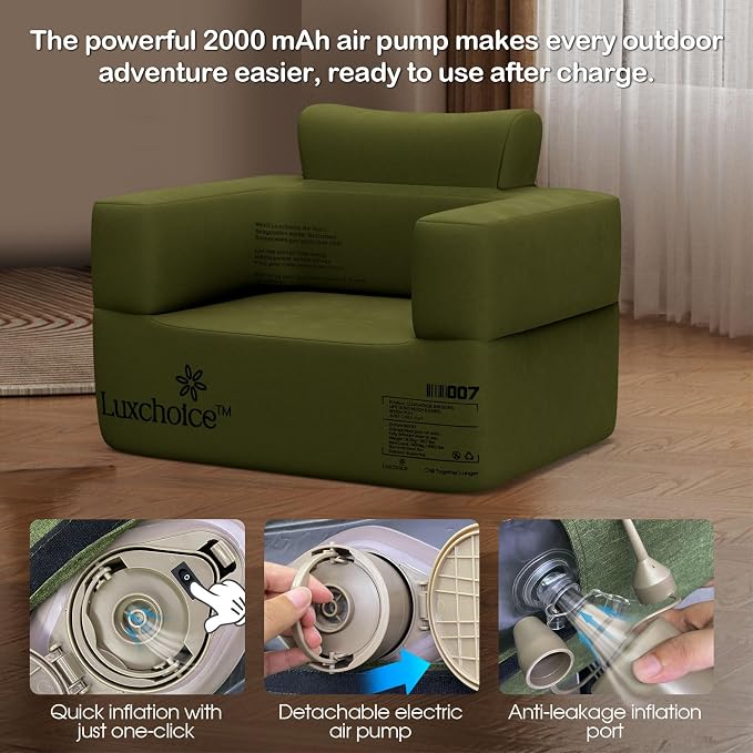 Inflatable Couch with Built-in Rechargeable Pump 2 Mins Air Sofa Camping | Inflatable Sofa Premium Oxford Cloth Camping Couch Portable Blow Up Couch for Outdoor Travel Home Guests Backyard Patio