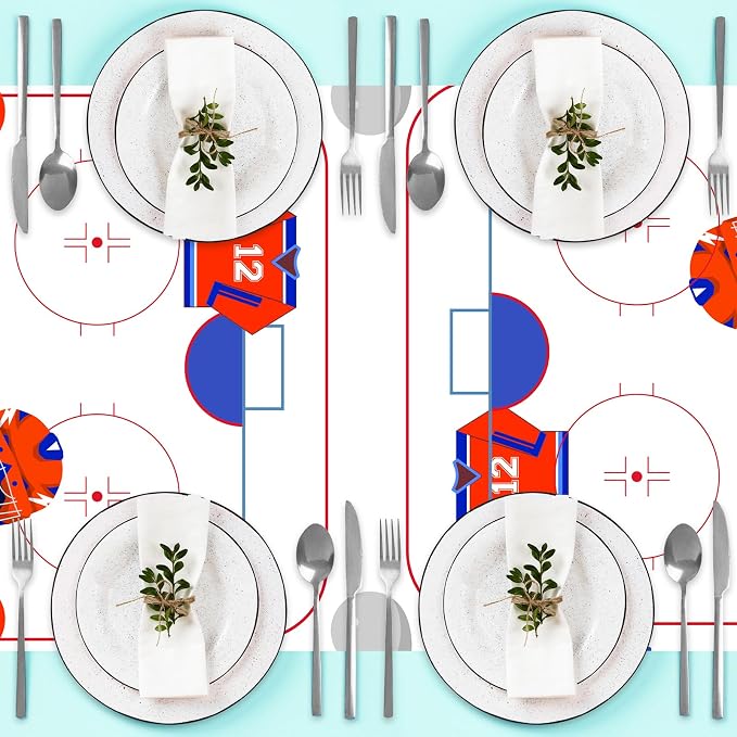 Ice Hockey Sports Theme Table Runner, Ice Sports Game Linen Fabric Table Runner for Everyday Use 72 x 13 Inches, Washable Table Cover for Indoor Outdoor Kitchen Dining Table Decor