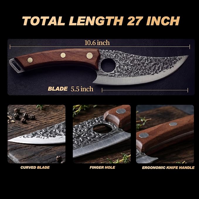 Viking Knife, Butcher Knife Hand Forged Boning Knives, Japanese Paring knives Kitchen Chopping for Meat Cutting Chefs Cleaver Camping Cooking, BBQ, Gifts for Men