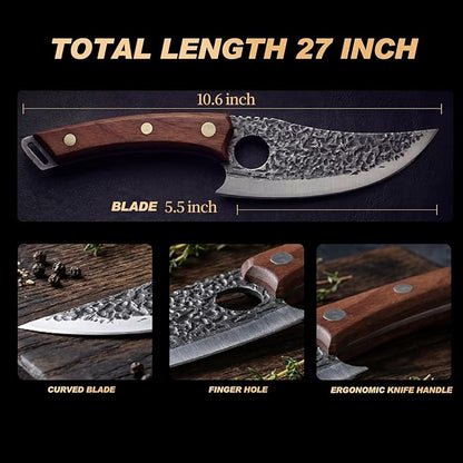 Viking Knife, Butcher Knife Hand Forged Boning Knives, Japanese Paring knives Kitchen Chopping for Meat Cutting Chefs Cleaver Camping Cooking, BBQ, Gifts for Men
