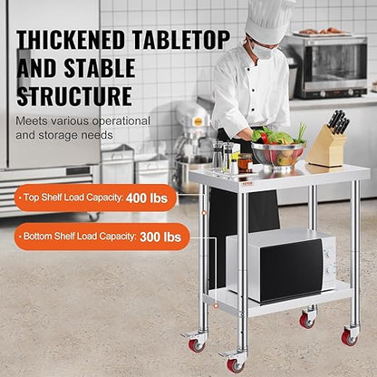 Vevor Stainless Steel Work Table with Wheels 24 x 30 x 32 Inch Prep Table with 4 Casters Heavy Duty Work Table for Commercial Kitchen Restaurant Business, Silver and Black : Industrial & Scientific