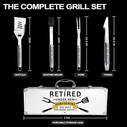 Retirement Gifts for Men, Retired Gifts for Men, Dad, Grandpa, Coworker, Teacher, Boss, Retirees Heavy Duty Grilling Accessories for BBQ, Thick Stainless Steel Grill Utensils with Non-Slip Handle Tool