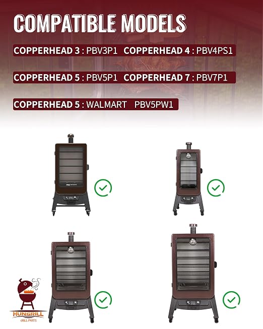 Digital Trapezoid Grill Controller Kit Compatible with Pit Boss Vertical Pellet Smoker Copperhead 3/4/5/7-Series (PBV3P1/PBV4PS1/PBV5P1/PBV7P1) & 5-Series Copper-Walmart PBV5PW1, Includes Hot Rod