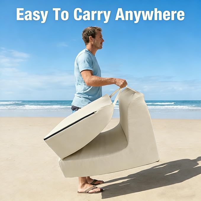 ZealWe Bean Bag Chair Outdoor Patio Lounge Chair with Back Support, Chaise Lounge Chair Waterproof Beach Bean Bag Couch for Adults, Memory Foam Filled for Poolside Balcony, Beige | water proof