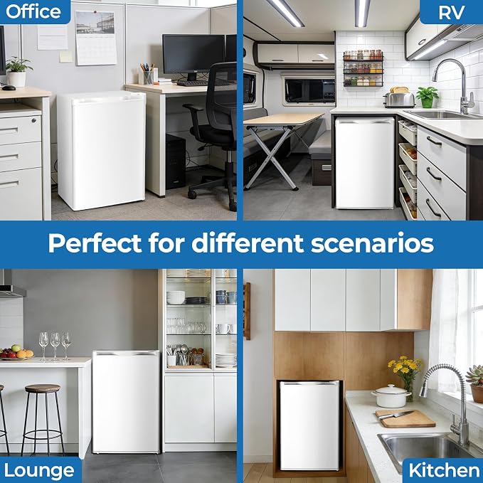 Electactic 4.5 Cu.ft Mini Fridge with Freezer, Compact Refrigerator with Reversible Single Door, Adjustable Thermostat, Low Noise, Energy Efficient for Office, Dorm, Bedroom, Apartment White