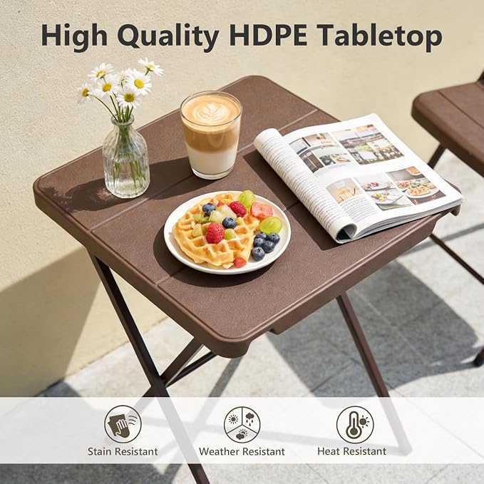Folding Table 27 Inch, Portable No Assembly Outdoor Square Patio Table with 400 LBS Capacity, Heavy Duty Camping Picnic Card Table for Backyard, RV, Small Spaces