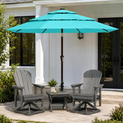 10ft Patio Umbrella, 3-Tier Vented Outdoor Table Umbrella with 8 Sturdy Fiberglass Ribs, Windproof Market Umbrella with Push Button Tilt and Crank, UV Protection for Deck, Pool, Aqua Blue