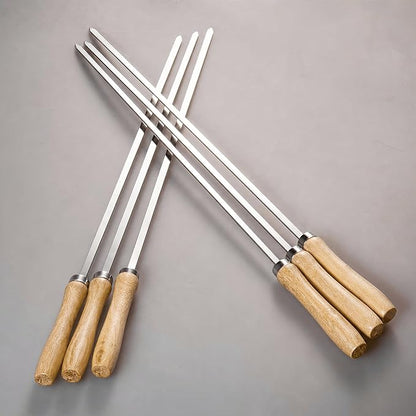 IMEEA 16.5 Inch Flat Stainless Steel BBQ Skewers (12.5 Inch Cooking Area) Kebab Barbecue Skewers for Home Grilling & Kabob, Set of 6