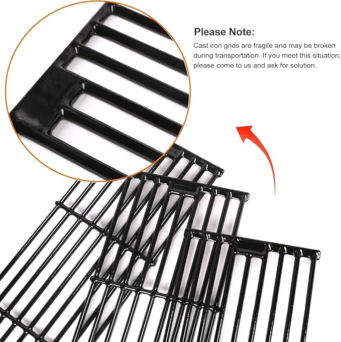 Hisencn Replacement Parts for Char-Griller 5050, 3001, 5650, 3008, 3030, 4000, Porcelain Steel Heat Plate and Cooking Grates for Chargriller 3 Burner Gas Grill