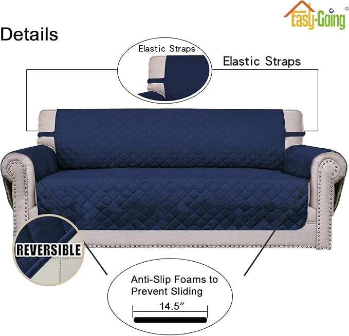Easy-Going Reversible Couch Cover, 3 Cushion Sofa, Large, Navy/Ivory | Machine Washable Slipcover For Dogs, Water Resistant Furniture Mat For Living Room, Non-Slip Sofa Cover, Pet Friendly
