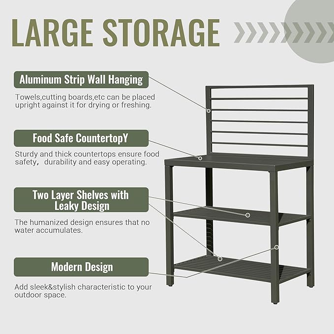 Domi Outdoor Kitchen Island, Modular Kitchens Counter with Whole Aluminum Finish & Work Shelf & Wall Hanging & Countertop & Protective Cover, Kitchen Series for Deck Patio, Dark Gray