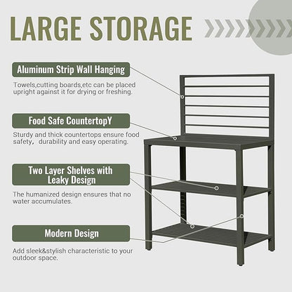 Domi Outdoor Kitchen Island, Modular Kitchens Counter with Whole Aluminum Finish & Work Shelf & Wall Hanging & Countertop & Protective Cover, Kitchen Series for Deck Patio, Dark Gray