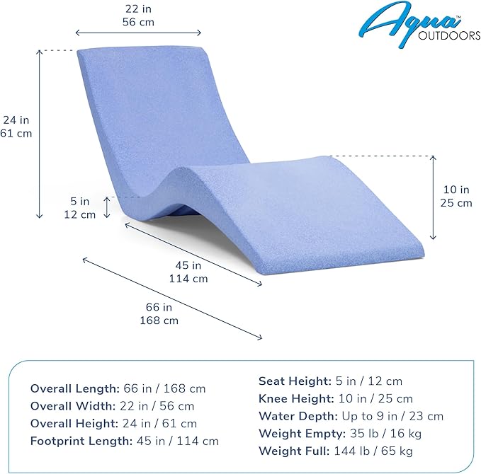 Aqua Outdoors- in-Pool Chaise Lounger - Pool & Sun Shelf Lounge Chair Designed for Water Depths Up to 9”-Compatible with All Types - Poolside & Sun Deck Tanning - Set of 2 - Sandstone Granite