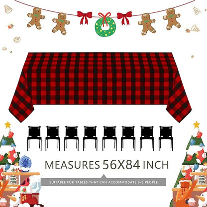 B-COOL Christmas Tablecloths Plaid Tablecloth Farmhouse Buffalo Checkered Table Cover for Christmas Thanksgiving Day Halloween Party Decorations (Black and Red Checkered, 56x84 inch)