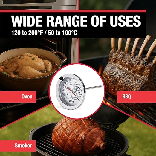 CDN Ovenproof Meat Thermometer NSF Certified Pro Accurate, Temperature Guide on 2" Dial - Easy-to-Read - Poultry, Roasting, Waterproof - IRM200