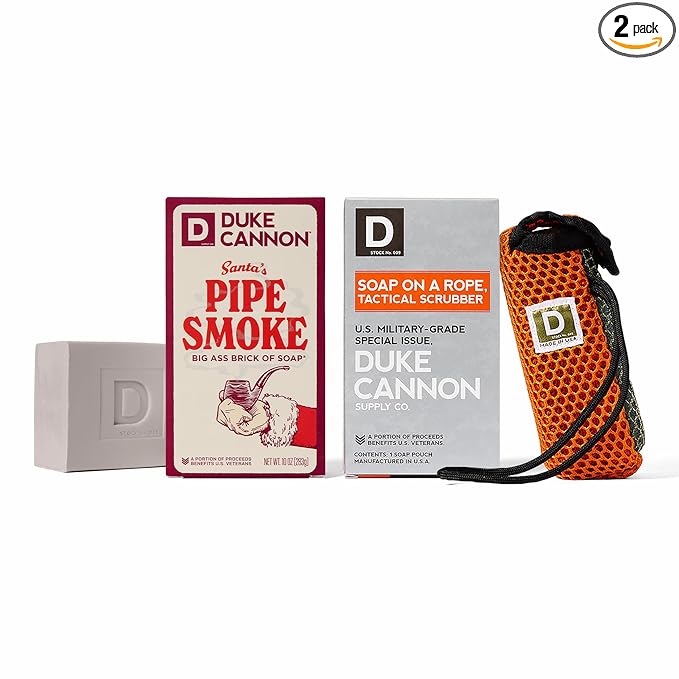 Duke Cannon Supply Co. Holiday Limited-Edition Santa's Pipe Smoke Big Brick of Soap - 10oz Holiday Soap Bar with Tactical Scrubber | U.S. Military-Grade Pouch | Coarse and Soft Mesh