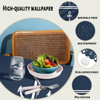 Nautical Decorative Rectangle Tablecloth Anchor Sailing Ocean Dark Navy Blue Rectangle Tablecloth Picnic Table Cover BBQ Table Cloths Polyester for Kitchen Coffee 52" x 70" 4-6 Seats