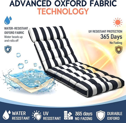 MAGIC ELEPHANT Chaise Lounge Cushion Outdoor, Memory Foam Patio Lounge Chair Cushion with Ties for Indoor Outdoor Furniture, Water-Repellent Replacement Long Chair Cushion (Black Stripe)