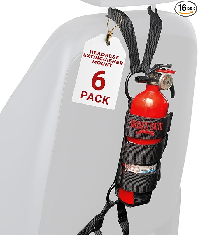 Badass Moto Car Fire Extinguisher Mount - Automotive Fire Extinguisher Mount for Vehicle Car Seat Headrest - Tool Free Seat Back Strap Install. Safety Kit Accessories for Jeep, Truck & SUV - 16 Pack