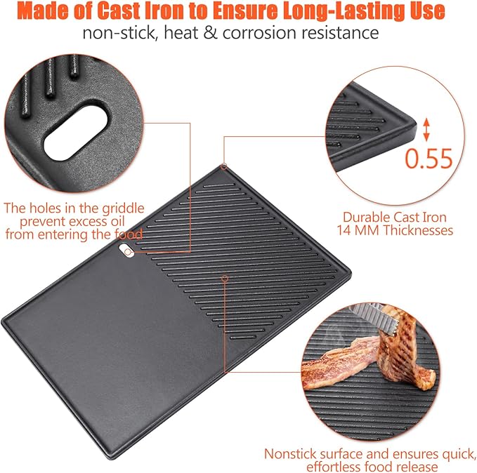 QuliMetal Reversible 7598 Griddle Replacement Parts for Weber Spirit 300 & GS4 Spirit II 300 Series Grills, Spirit E310, Genesis Silver Gold B C, Genesis 1000-5000 Cast Iron Griddle Plate 7658, 1 Pack