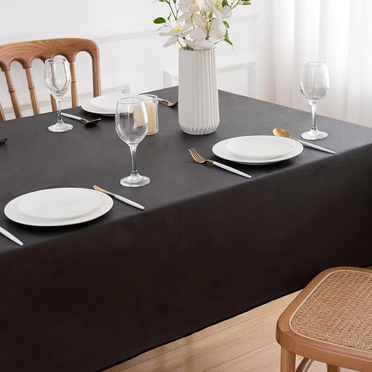 NLMUVW Black Vinyl Tablecloth with Flannel Backing 84 Inch for Dining | PVC Rectangular Table Cover Waterproof Wipe Clean for Camping Outdoor, 60 X 84 Inch