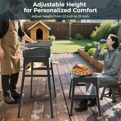Foldable and Portable Stand for Blackstone 17" & 22" Griddles | Heavy-Duty Outdoor Grill Table with Adjustable Legs, Side Shelf, Utensil Hooks, BBQ Stand for Camping, Tailgating, Backyard