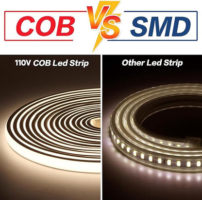 AC 120V COB LED Strip Light 2 Meter 6.56ft IP67 Waterproof LED Light Strip Cuttable White LED Strip Lighting for Indoor Bedroom Garden Outdoor Decor (White, 6.56ft)