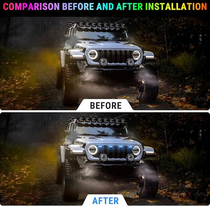 RGB LED Front Bumper Grille Lights Compatible with 2024-2025 Jeep Wrangler JL JLU JT Original Factory Grille, RGB Adjustable Atmosphere Exterior Grill Lights Remote APP Control, 4PCS