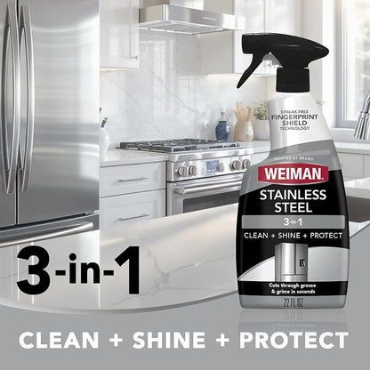 Weiman Stainless Steel Cleaner & Polish, 12 Pack, Anti Fingerprint Spray, Water Spots & Grease, No Streaks or Residue, Safe for Metal Polish, Chrome, Appliances, Fridge, Sinks & Grills
