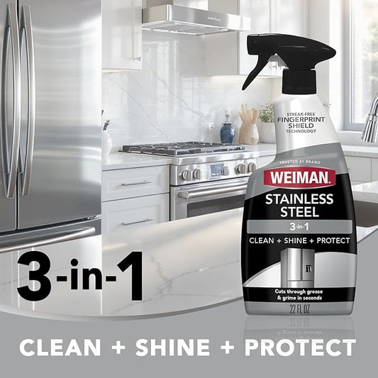 Weiman Stainless Steel Cleaner & Polish, 2 Pack, Anti Fingerprint Spray Stainless Steel Cloth, Water Spots & Grease, No Streaks or Residue, Safe for Metal Polish, Chrome, Appliances, Sinks & Grills