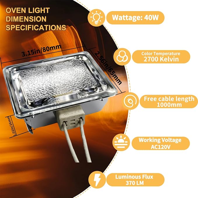 J&V bedebur Oven Lighting Assembly with High Temperatur Materials for BBQ Grill, Oven Light Bulb Replacement, Halogen Bulb 120V 40W