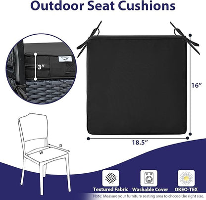 IPYNBAP Outdoor Chair Cushions Set of 4 -Waterproof Outdoor Seat Cushions for Patio Furniture, Patio Chair Cushion with Handle and Ties, Out Door Chair Pads,18.5x16x3-Square, Black