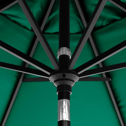 California Umbrella 12-Year-Non-Fading, 9Ft Premium Sunbrella Patio Umbrella, Hand-Crank, Button-Tilt, Black Frame, Forest Green Fabric