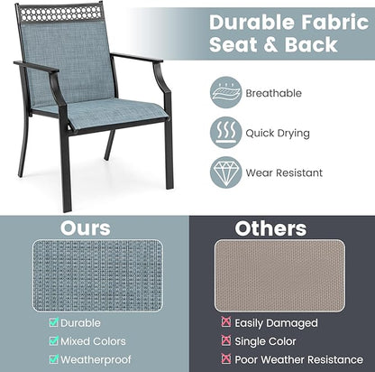Giantex Patio Chairs Set of 4, Outdoor Chairs with All Weather Fabric, High Backrest, Armrests, Heavy Duty Metal Armchair, Outside Dining Chairs for Porch Lawn Garden Yard Pool