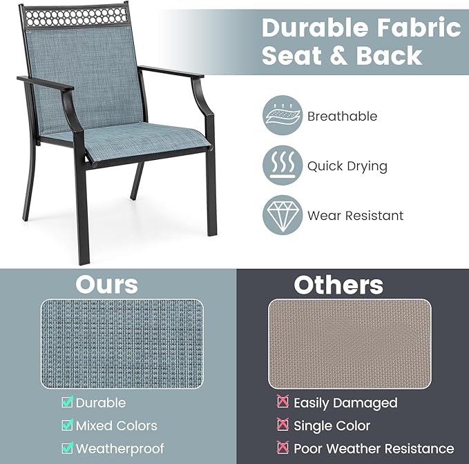 Giantex Patio Chairs Set of 2, Outdoor Chairs with All Weather Fabric, High Backrest, Armrests, Heavy Duty Metal Armchair, Outside Dining Chairs for Porch Lawn Garden Yard Pool (Blue & Black)