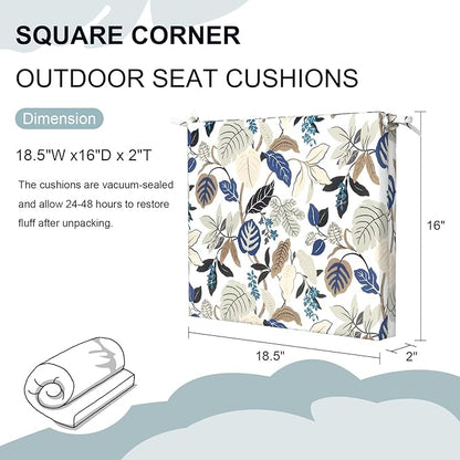 DYTXIII Set of 2 Outdoor Chair Cushions, Water Resistant 18.5"x16"x2" Square Seat Cushion for Patio Dining Chairs, High-Density Replacement Pads for Indoor Outdoor Furniture - Breeze Leaves Beige