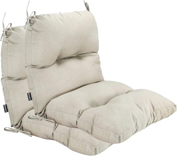 Outdoor Chair Cushions, Fade Resistant Replacement Tufted Cushion for Patio Dining Chair, Set of 2 Olefin Taupe