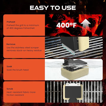 Bristle Free Grill Brush and Scraper, 14 Inch Steam BBQ Cleaner with 3 Replaceable Heads, Heavy Duty Cleaning Tool for Gas, Charcoal, Electric and Kettle Grills