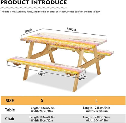 Landscape Picnic Table Cover with Bench Covers for Camping Party Supplies Outdoor Picnic Table Cover with Elastic Band