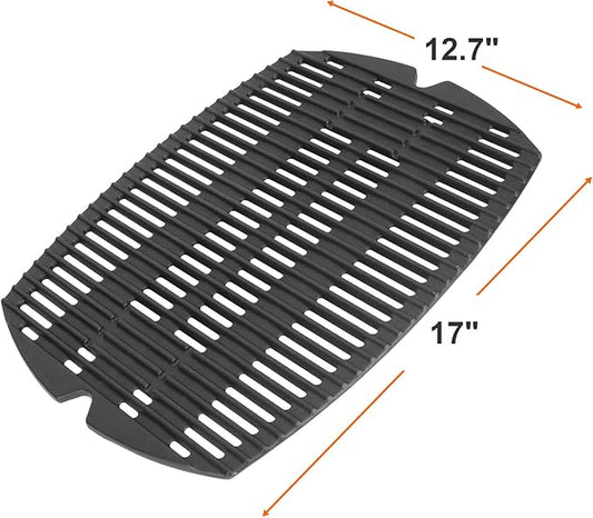 DELSbbq 7582 Cast Iron Grill Grate and 60040 Grill Burner for Weber Q100 Q120 Q1000 Q1200 Baby Q 386001 386002 516002 516001 50060001 5106000 Grills, Replacement Parts for 7644, 60040