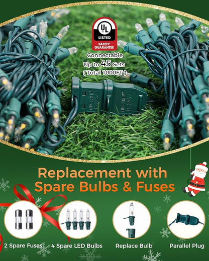 Clear Christmas Lights Warm White, 100 LED 26FT, LED Bulbs | 30000+hrs Long Lifespan, UL Approved, Waterproof Mini String Lights for Outdoor Indoor Christmas Tree Garland Patio Holiday