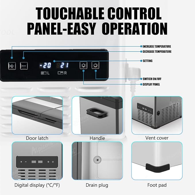 Alpicool CHS45 Dual Temperature Control 12 Volt Refrigerator 33 Quart Portable Car Fridge Freezer (-4°F~68°F) for Truck,RV,Camping and Travel