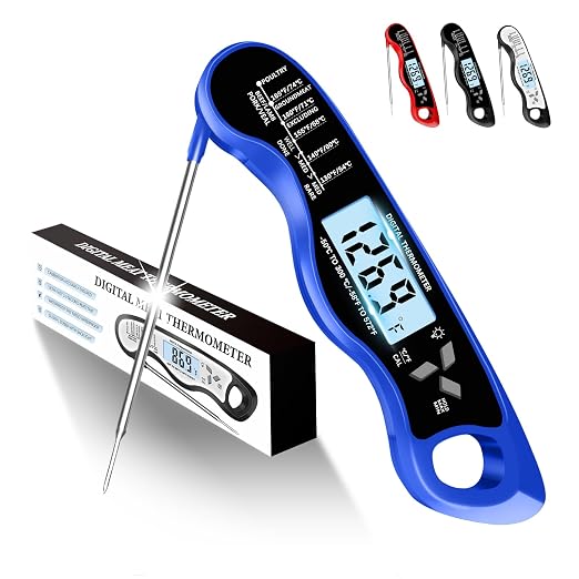 Meat Thermometer Digital, IP67 Waterproof Food Thermometer for Cooking | Backlight, Hold Function, Magnet, IP67 Waterproof, LED screen, for Kitchen, Grill, BBQ, Beef, Candy, Turkey