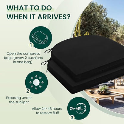 HARBOREST Outdoor Chair Cushions Set of 2, Water Resistant Patio Chair Cushions with Ties, Outdoor Seat Cushions for Patio Furniture, 17"x16"x2", Black