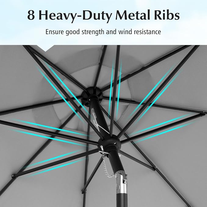 Tangkula 9Ft Patio Umbrella with Crank, 2-Tier Outdoor Umbrella with Push Button Tilt, Sun-Protective Canopy, 8 Ribs, Scalloped Patio Umbrella for Outdoor Beach Deck Pool Table (Gray)