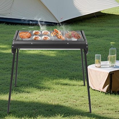DYRABREST Portable Charcoal Grills Stainless Steel Folding Barbecue Grill Camping Kabob Grill Large Outdoor BBQ Grill with Storage Bag for Cooking Camping Garden Backyard Party