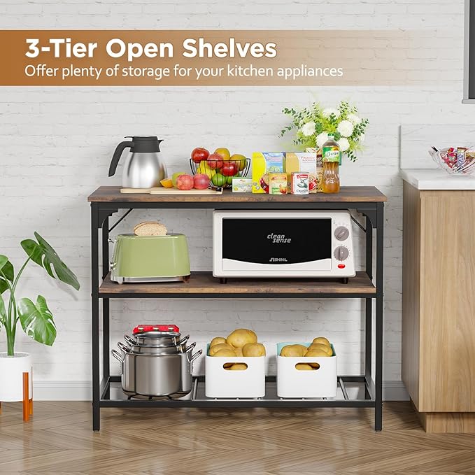 FDW 3-Tier Kitchen Island with Shelves, Modern Style, Sturdy Kitchen Island Table with Storage Shelves, Heavy Duty, Pewter Finish