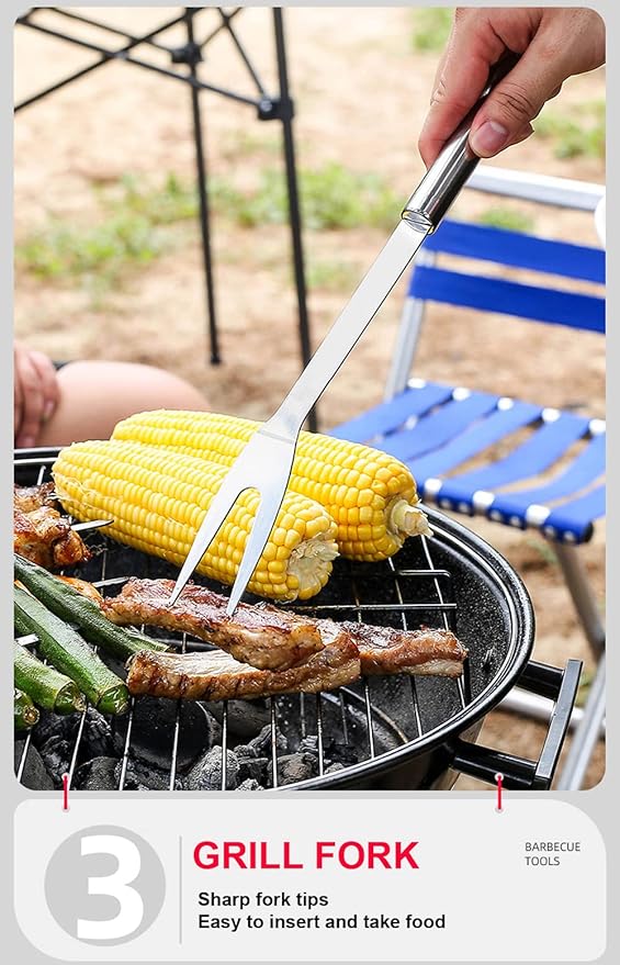 BBQ Grill Tool Set BBQ Accessories, Stainless Steel Grill Tools Grilling Accessories Grill Set Barbecue Grill Accessories for Outdoor Grill, Grill Utensils Grilling Tools Grilling Gifts for Men (3PCS)