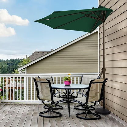JEAREY 9ft Half Umbrella Outdoor Patio Umbrella Market Umbrellas with Crank, 1/2 Round Wall Umbrella 5 Sturdy Ribs UV Protection for Pool Garden Balcony Deck, Dark Green