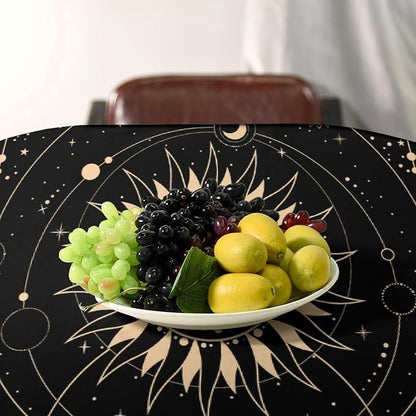 Vintage Tarot Moon Sun Tablecloth Moon Phase Star Galaxy Space Esoteric Astrology Table Cloth Water Resistant Wipeable Table Cover for Farmhouse Picnic Party Holiday Kitchen Dinner Table 60"x120"